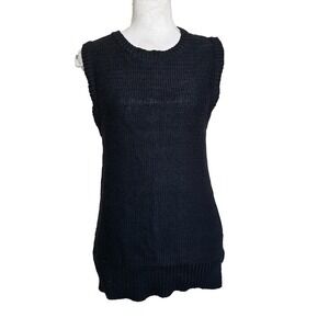 Lee Mathews Womens Soft Black Chunky Knit Sleeveless Pullover Sweater Size Small